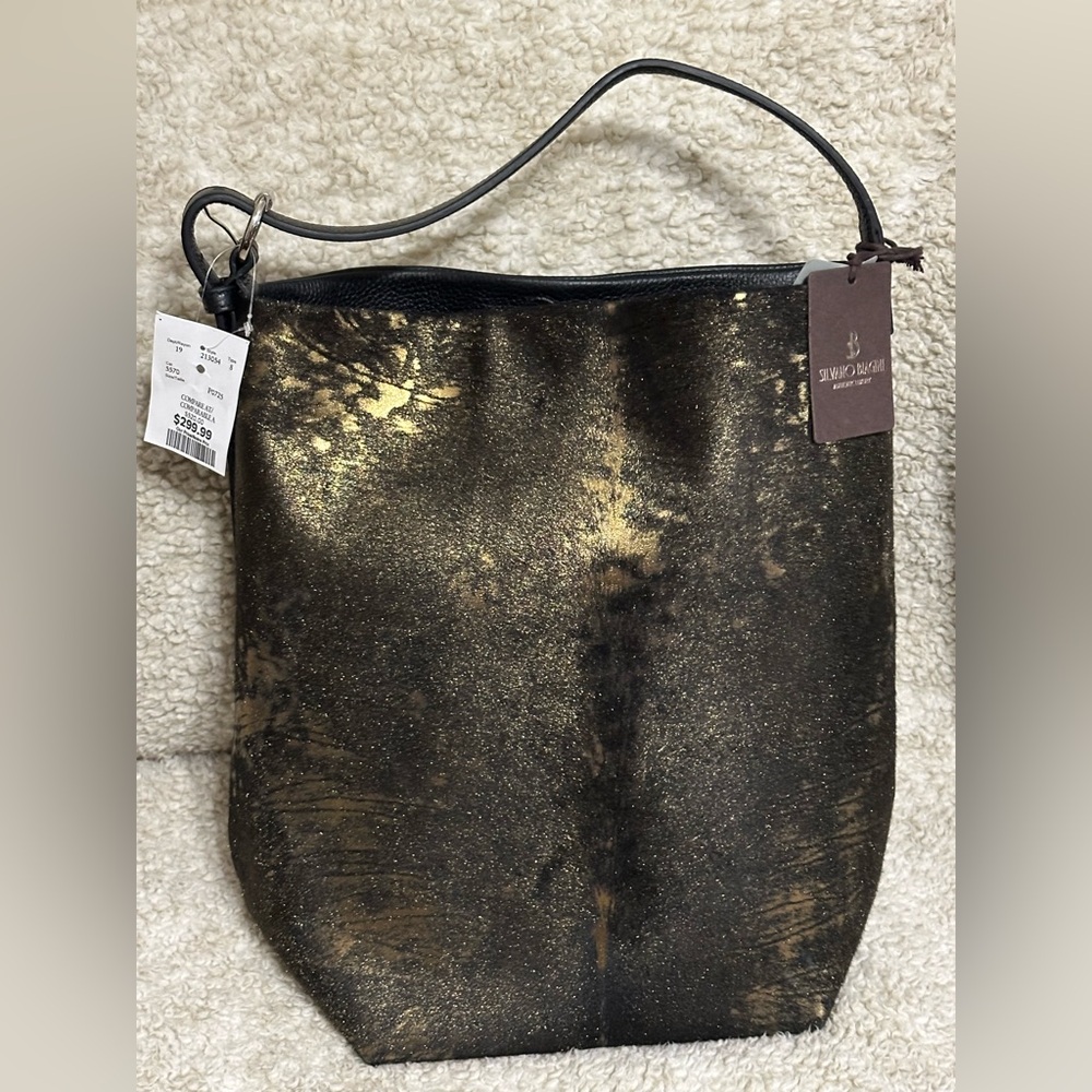 SILVANO BIAGINI Gold / Black Calf Hair/ Leather Bucket Bag NWT Made in Italy!!